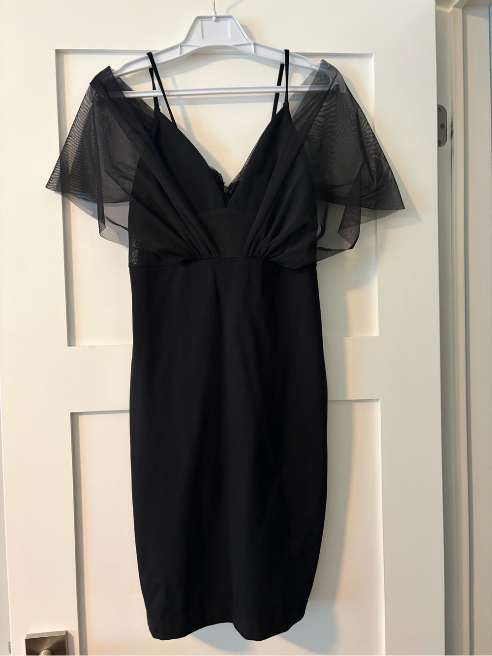 Mystic Black Mesh-Overlay Mini Dress